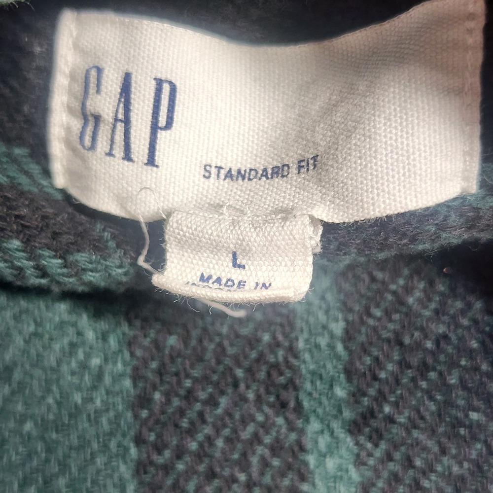 Gap Flannel Shirt Mens Large Green Good Plaid Standard Fit Cotton Button Down - Picture 3 of 6